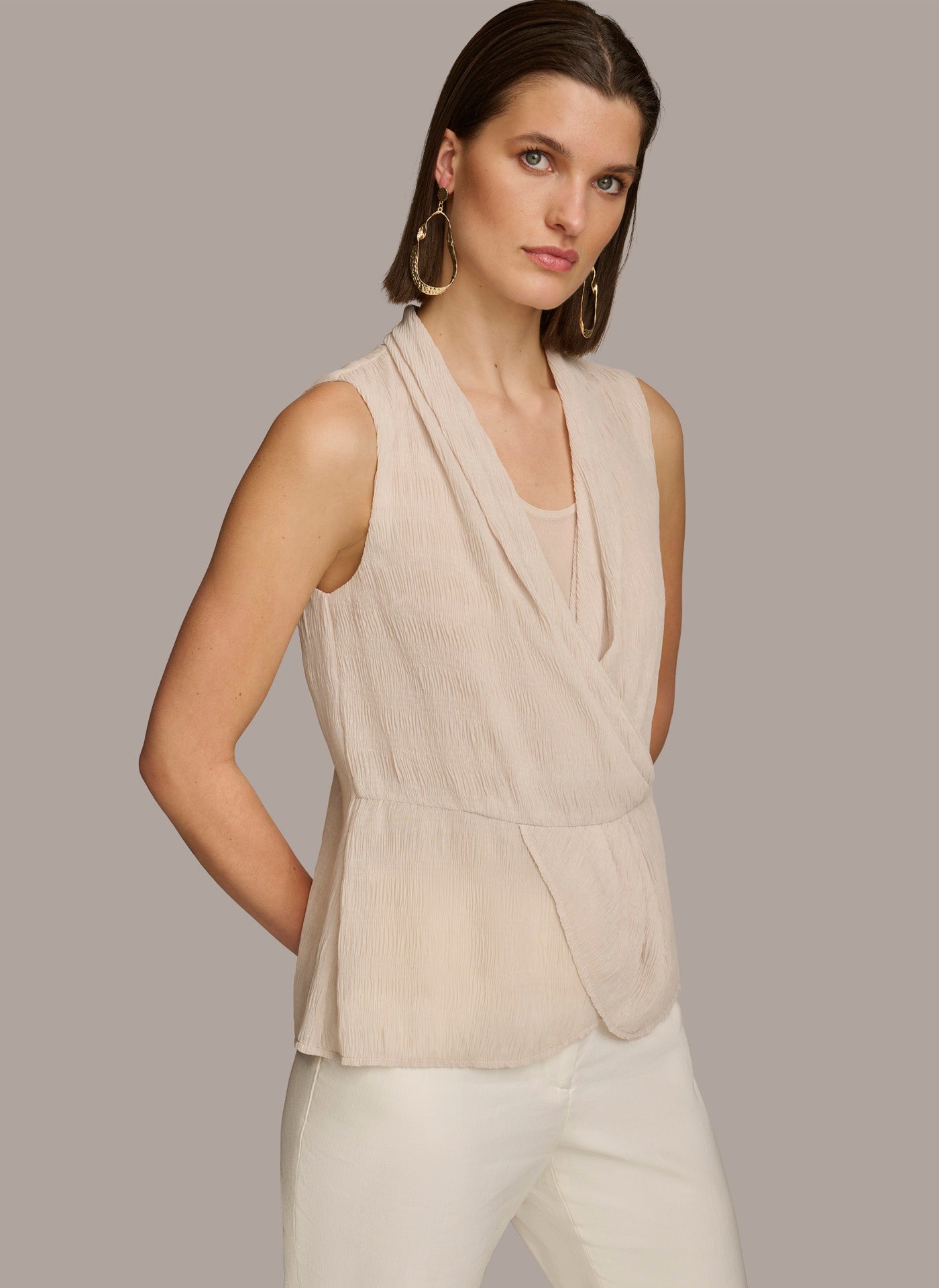 (image for) UNIQUE INFLUENCE FAUX WRAP PEPLUM TOP